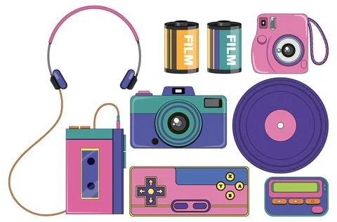 Retro device objects and elements set Stockillustratie