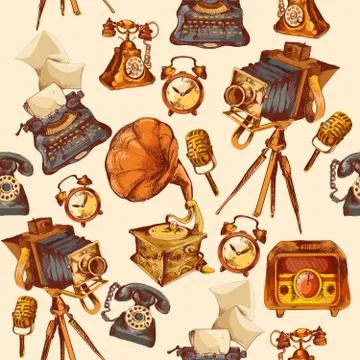Retro Devices Seamless Stock Illustration