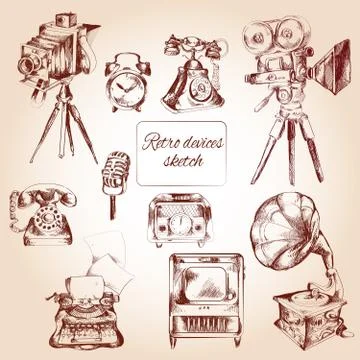 Retro Devices Sketch Illustrazione stock
