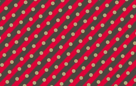 Retro Diagonal Polka Dot Pattern With Red Stripes And Gold Circles On Dark .. Stock Illustration