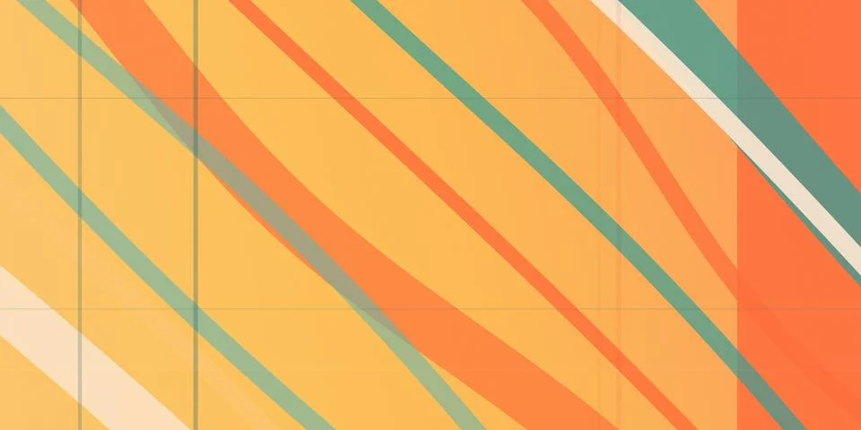 A retro diagonal stripes pattern in orange, teal, and cream creates a bold .. 库存插图