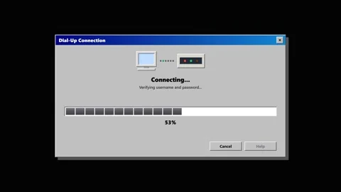 Retro dial-up internet connection progress screen animation. 4K Video stock 346686817