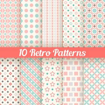 Retro different seamless patterns. Vector illustration Stock Illustration