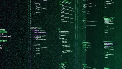Retro digital background with vertical columns and self written code. Animation Stock Footage 150409107