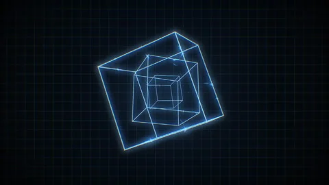 Retro Digital Blue Computer Graphics Cube Stock Footage 265859214