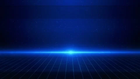 Retro digital floor visual blue perspective grid, luminous glow, star field, cyb Stock Footage 340528183