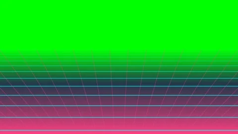 Retro digital landscape featuring a perspective grid against green background Stock Footage 340900681