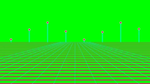 Retro digital landscape featuring vertical data points on a green grid Stock Footage 340902804