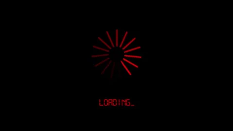 Retro digital loading screen featuring red spinning circle and pixelated te.. Stock Footage 345547859