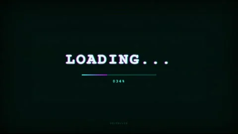 Retro Digital Loading Screen with Progress Bar and Glitchy Text on Dark Stock Footage 345763114