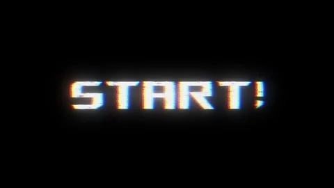 Retro digital start visual with bright glitch text, empty space, and distorted a Stock Footage 340575613