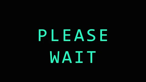 Retro digital text please wait message with glitch effect on dark backgroun.. Video stock 343415786