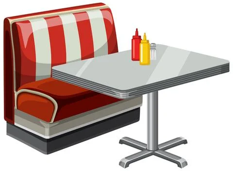 Retro Diner Booth with Condiment Bottles Stock Illustration