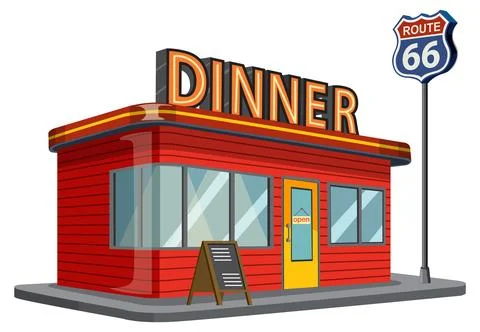 Retro Diner on Route 66 Vector Illustration Stock Illustration