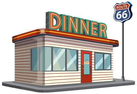 Retro Diner on Route 66 Vector Illustration Ilustración de archivo