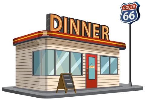 Retro Diner on Route 66 Vector Illustration Stock Illustration