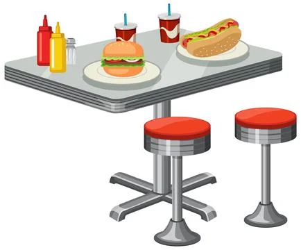 Retro Diner Table with Classic Fast Food Stock Illustration