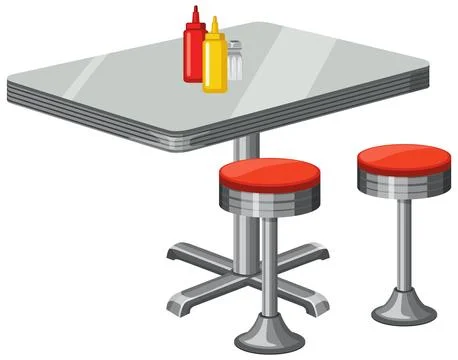 Retro Diner Table with Red Stools Illustration Stock Illustration