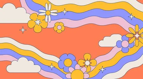 Retro distorted rainbow groovy background. Pastel colors, vintage cute frame Illustrazione stock