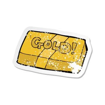 Retro distressed sticker of a cartoon bar of gold Stock Illustration