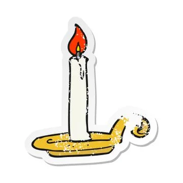 Retro distressed sticker of a cartoon candle burning Stock Illustration