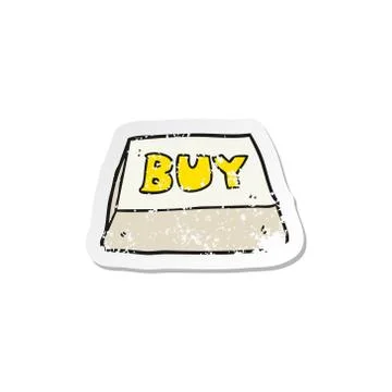 Retro distressed sticker of a cartoon computer key buy symbol Stock-Illustration