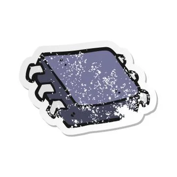 Retro distressed sticker of a cartoon computer chip 스톡 일러스트