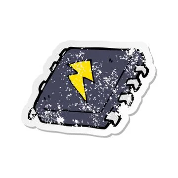 Retro distressed sticker of a cartoon computer chip 스톡 일러스트