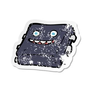 Retro distressed sticker of a cartoon computer chip Stock Illustration