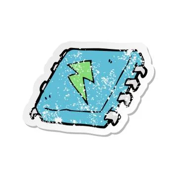 Retro distressed sticker of a cartoon computer chip 스톡 일러스트