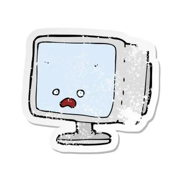 Retro distressed sticker of a cartoon computer screen Stock Illustration