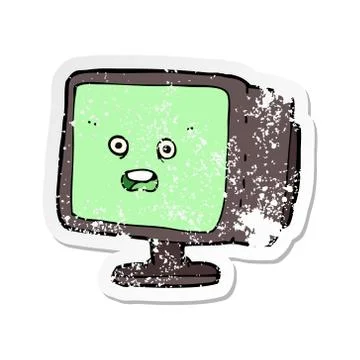Retro distressed sticker of a cartoon computer screen Stock Illustration