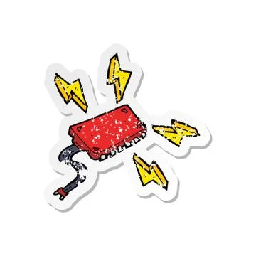 Retro distressed sticker of a cartoon computer chip イラスト素材