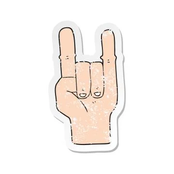 Retro distressed sticker of a cartoon devil horns hand symbol Stock Illustration
