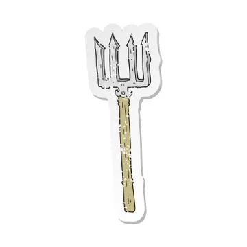 Retro distressed sticker of a cartoon devil fork Stock Illustration