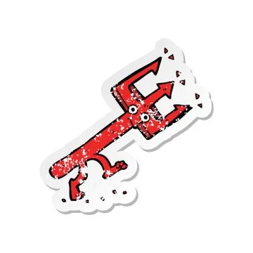 Retro distressed sticker of a cartoon devil fork Stock Illustration