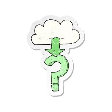 Retro distressed sticker of a cartoon download from the cloud Stock Illustration