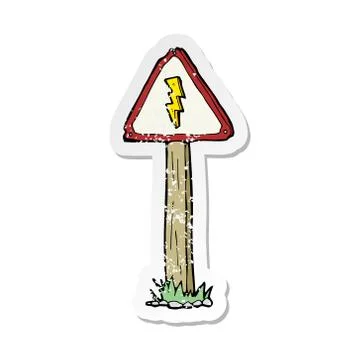 Retro distressed sticker of a cartoon electrical warning sign Stock Illustration