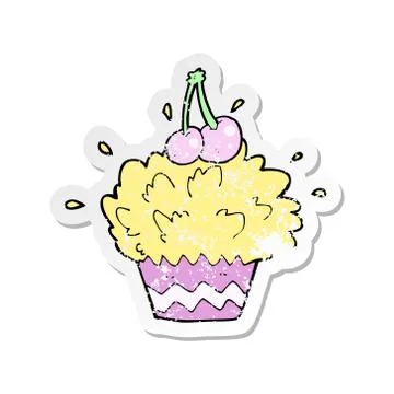 Retro distressed sticker of a cartoon exploding cupcake Stock Illustration