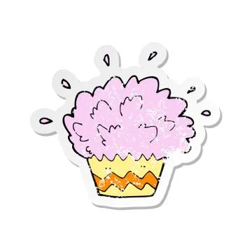 Retro distressed sticker of a cartoon exploding cupcake Stock Illustration