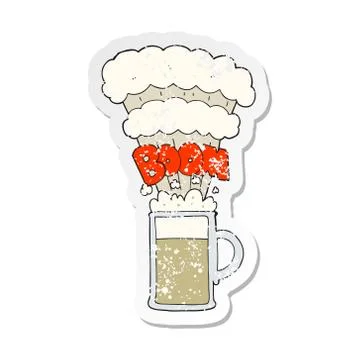 Retro distressed sticker of a cartoon exploding beer Stock Illustration