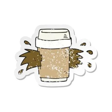 Retro distressed sticker of a cartoon exploding coffee cup Stock Illustration