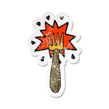 Retro distressed sticker of a cartoon fork Stock Illustration