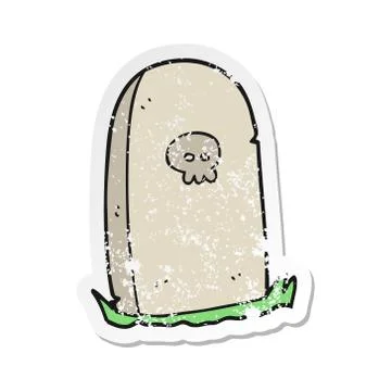 Retro distressed sticker of a cartoon grave Stock Illustration