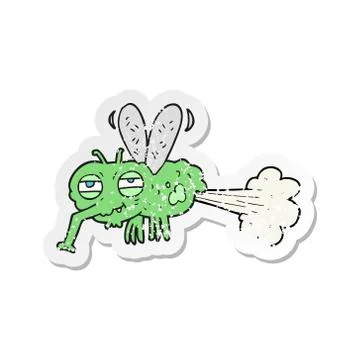 Retro distressed sticker of a cartoon gross farting fly Stock Illustration