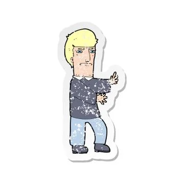 Retro distressed sticker of a cartoon grumpy man 스톡 일러스트