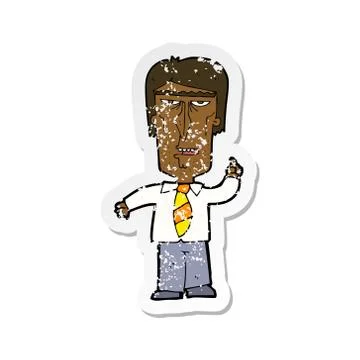 Retro distressed sticker of a cartoon grumpy boss Stock Illustration