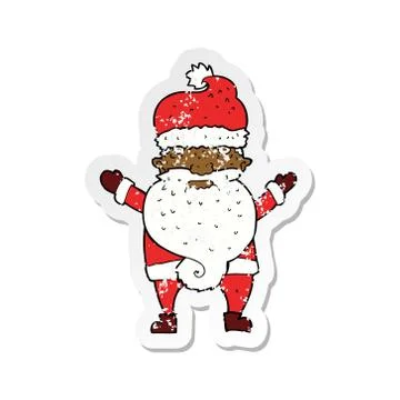 Retro distressed sticker of a cartoon grumpy santa Stock Illustration