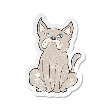 Retro distressed sticker of a cartoon grumpy little dog 스톡 일러스트