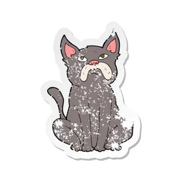 Retro distressed sticker of a cartoon grumpy little dog 스톡 일러스트